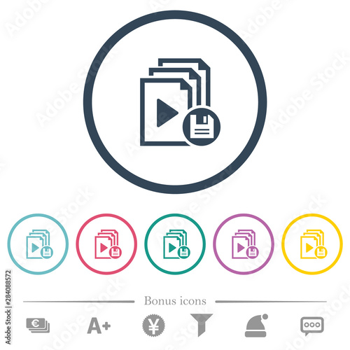 Save playlist flat color icons in round outlines photo