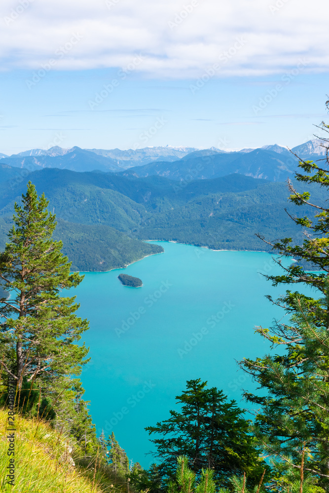 Walchensee view The Alps background in Germany land in the region of Garmisch-Partenkirchen emerald water