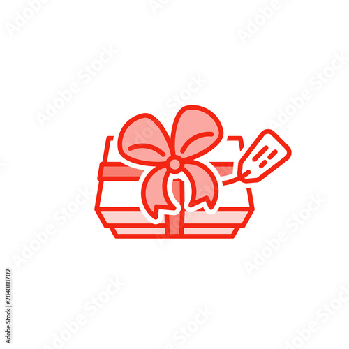 Special present from above, gift box and ribbon, awaiting to be opened, line icon