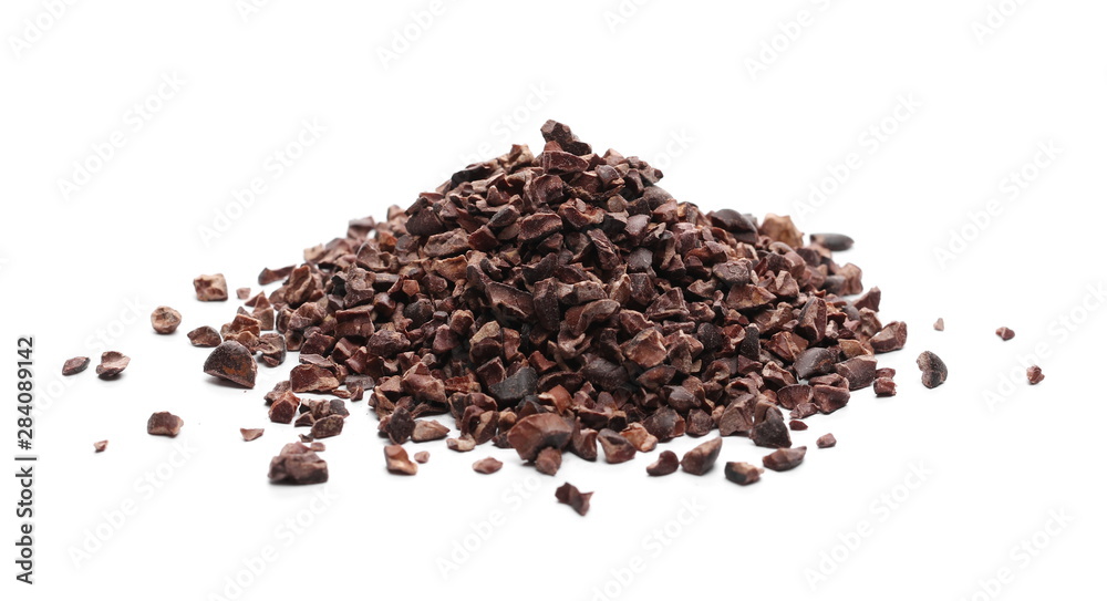 Chopped cocoa pile isolated on white background Chopped cocoa pile isolated on white background