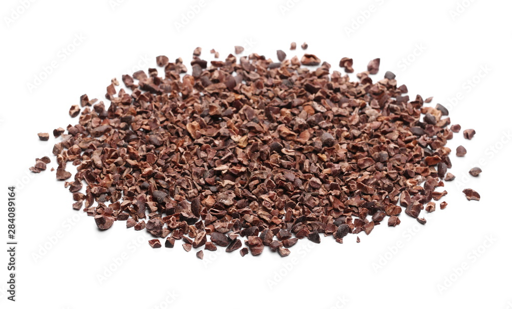 Chopped cocoa pile isolated on white background Chopped cocoa pile isolated on white background