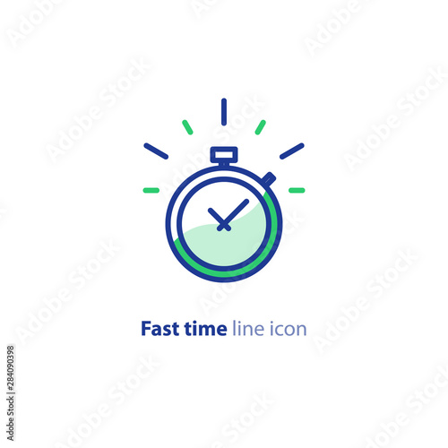 Quick services, fast delivery, deadline time, delay alarm, line icon