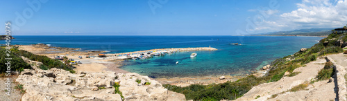 Harbor on the Mediterranean Sea, view of the blue water of the sea, Agios Georgios Pegeias, Paphos? Cyprus