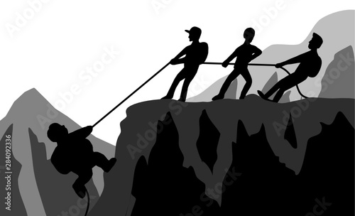 Team of climbers who help each other.