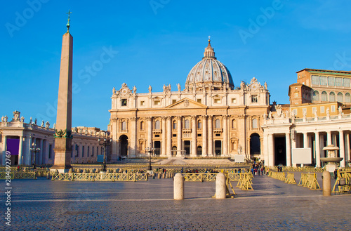Solitary Piazza San Pietro and central obelisk in Vaticano