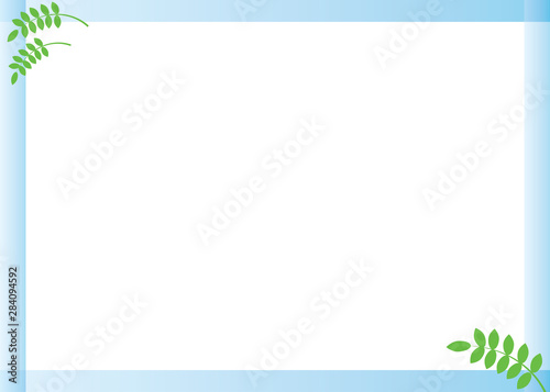 Rectangular blue frame with leaflets isolated on a white background. Vector image.