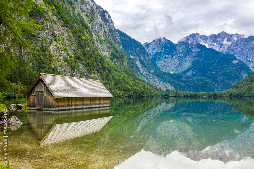 Fototapeta premium clouds over mountain lake Obersee in Germany in Alps