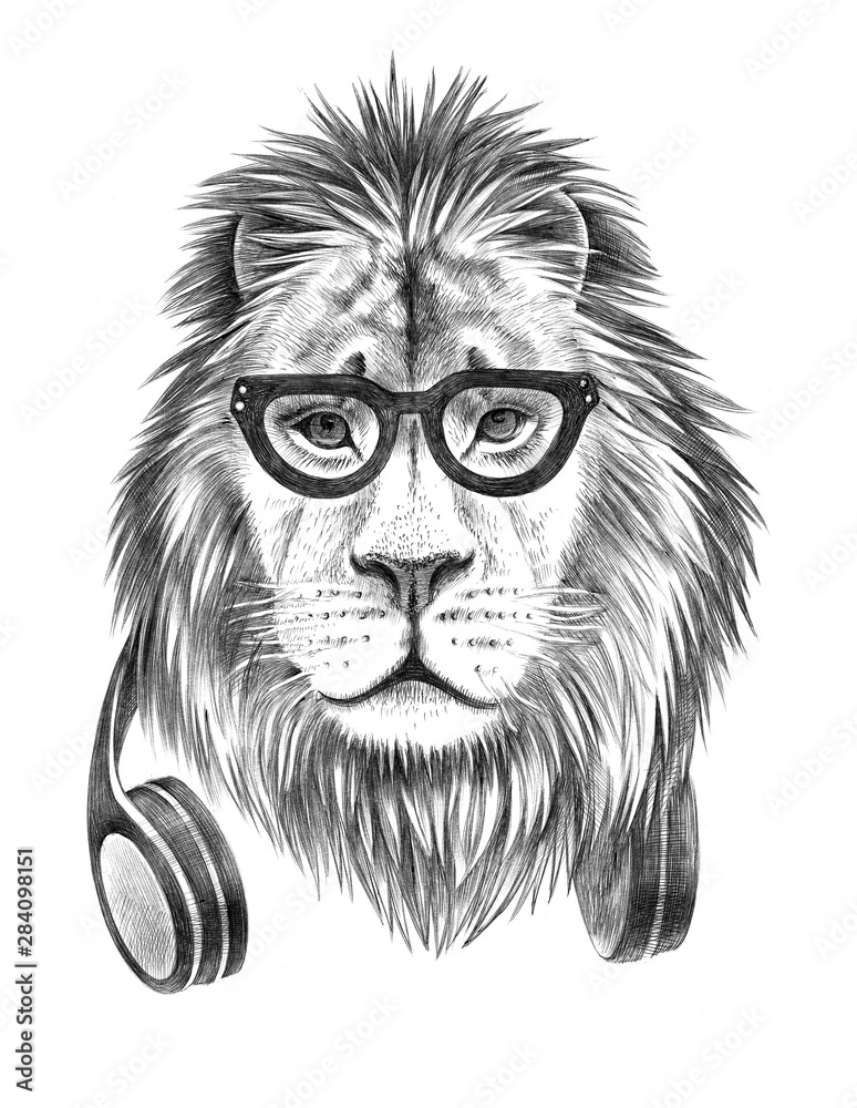 Obraz premium Hand drawn dressed up anthropomorphic lion
