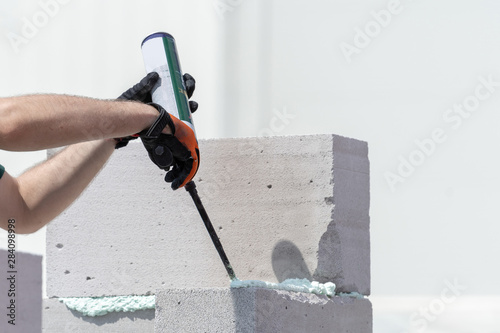 Foto Process of construction house from the gas silicate block