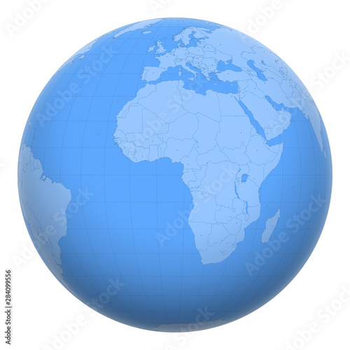 Sao Tome and Príncipe on the globe. Earth centered at the location of the Democratic Republic of Sao Tome and Príncipe. Map of Sao Tome and Príncipe. Includes layer with capital cities.