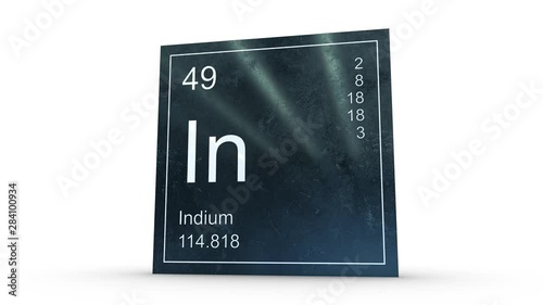 Indium element symbol from the periodic table on metallic square icon 3D animation