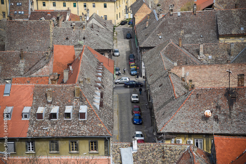 View of old rooftops of Petrovaradin from top of fortress. Founded by Celts, Petrovaradin in now a city minicipality. Lying across the river Danube from the main part of Novi Sad photo