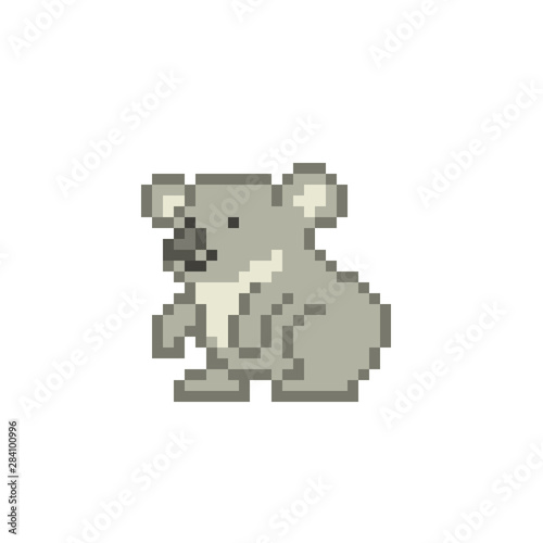 Koala bear  pixel art character isolated on white background. 8 bit wildlife australian animal logotype. Old school vintage retro slot machine video game graphics.