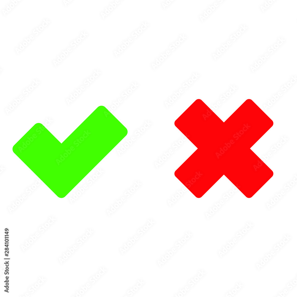 Green check mark and red X mark icons. yes, no icon Green check mark and red X mark icons. yes, no icon