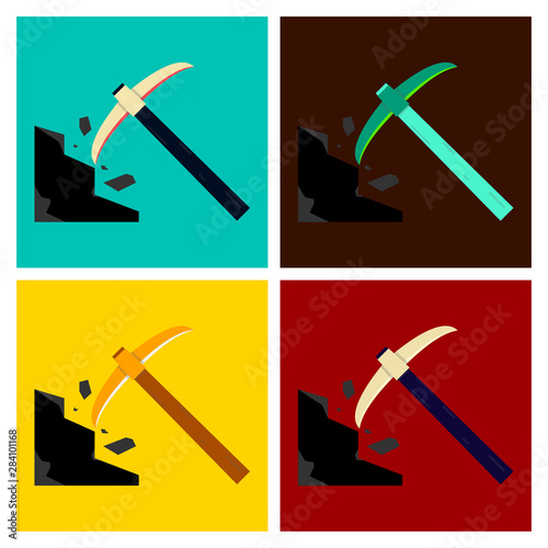 Pickaxe breaking mountain linear icon. Mining. Navvy pick. Contour symbol. Editable stroke
