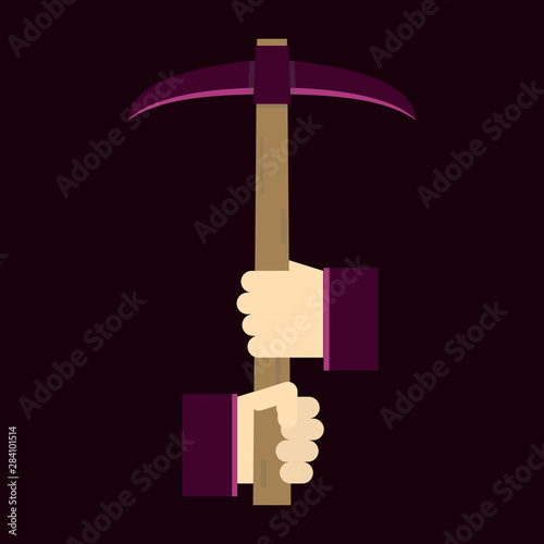 Pickaxe breaking mountain linear icon. Mining. Navvy pick. Contour symbol. Editable stroke