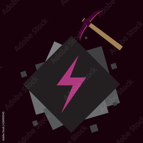 Pickaxe breaking mountain linear icon. Mining. Navvy pick. Contour symbol. Editable stroke