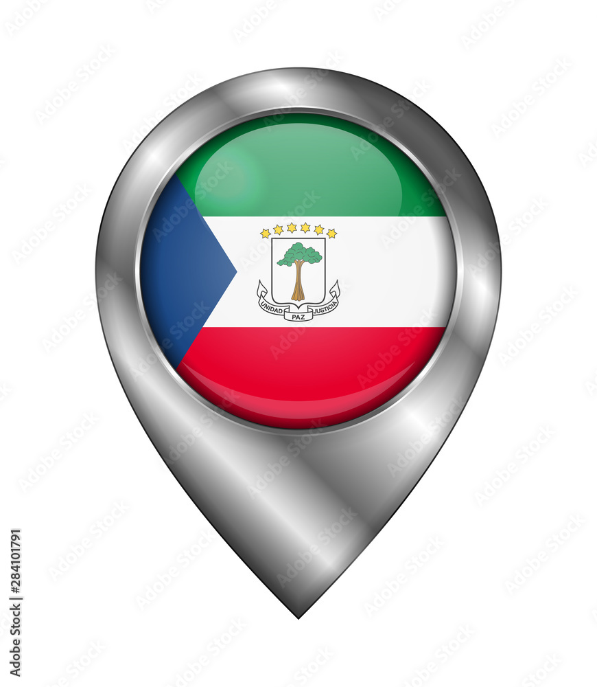 Flag of Equatorial Guinea. Vector Sign and Icon. Location Symbol Shape. Silver Flag of Equatorial Guinea. Vector Sign and Icon. Location Symbol Shape. Silver