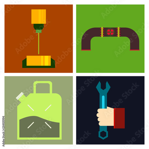 Set of production equipment in flat style for welders and turners