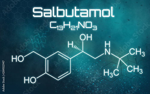 Chemical formula of Salbutamol on a futuristic background photo