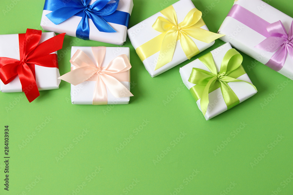 gifts on a colored background top view. Holiday, giving presents, birthday. gifts on a colored background top view. Holiday, giving presents, birthday.