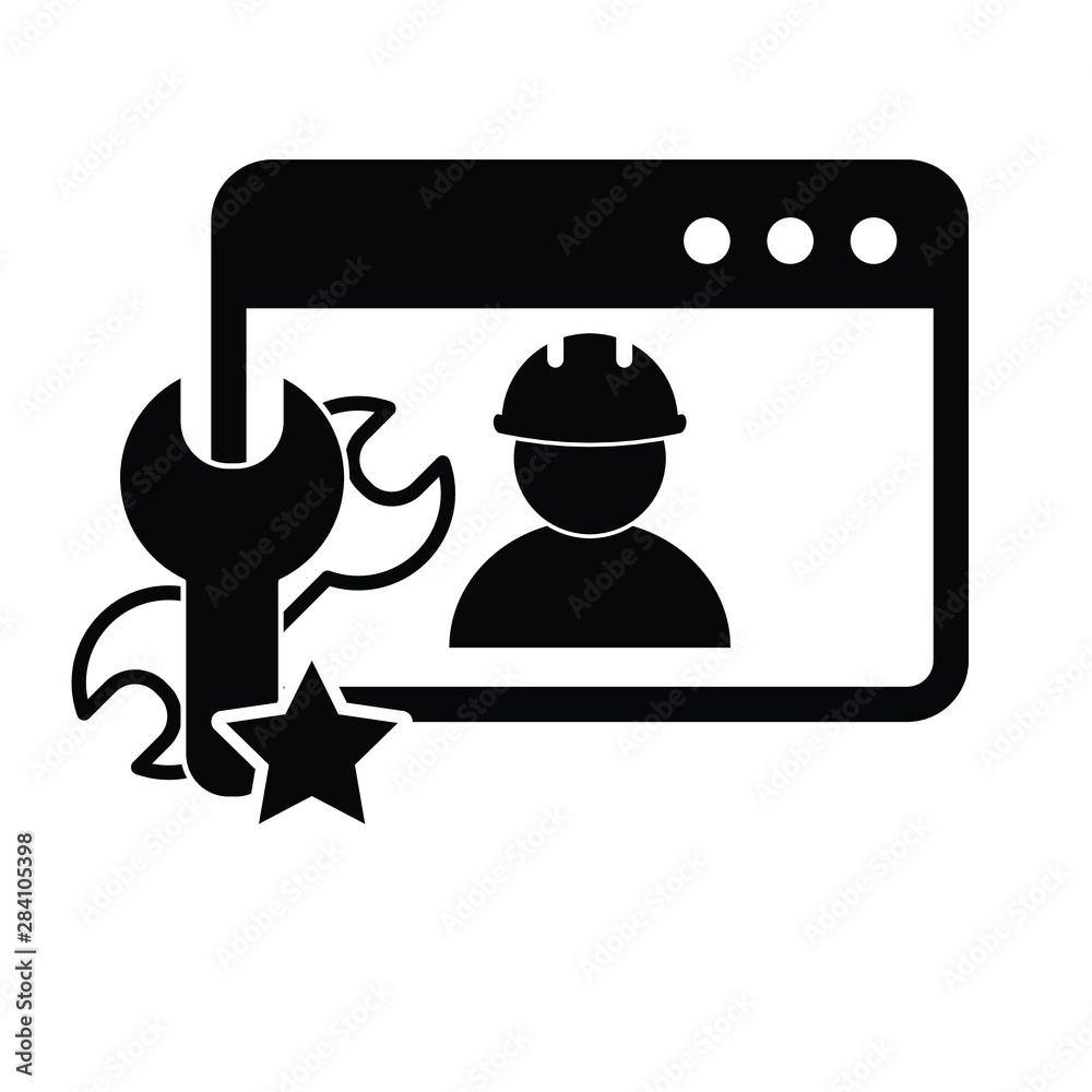 Man with hard hat. Engineer Icon. repair, fix sign Man with hard hat. Engineer Icon. repair, fix sign