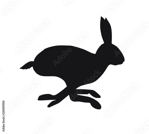 Vector black running hare silhouette isolated on white background