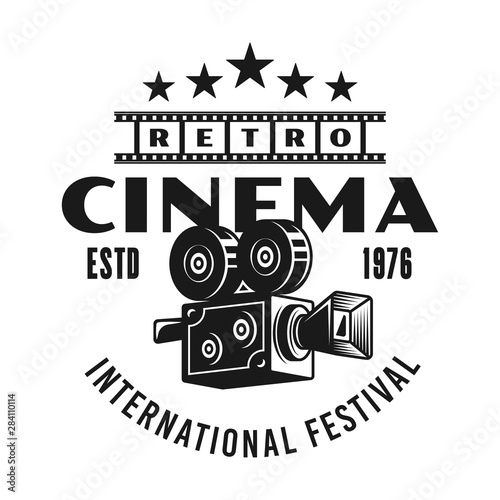 Cinema retro camera vector monochrome emblem