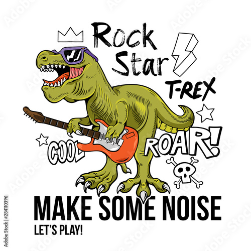 T-rex rock star print design