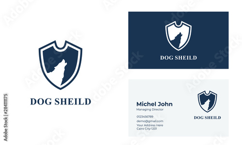 minimalist line art Dog Sheild logo. This logo icon incorporate with Dog and Sheild in the creative way.