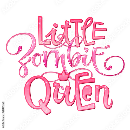 Zombie Princess quote. Hand drawn modern calligraphy Halloween party lettering logo phrase. Glossy sparkle pink, gold foil effect elements.