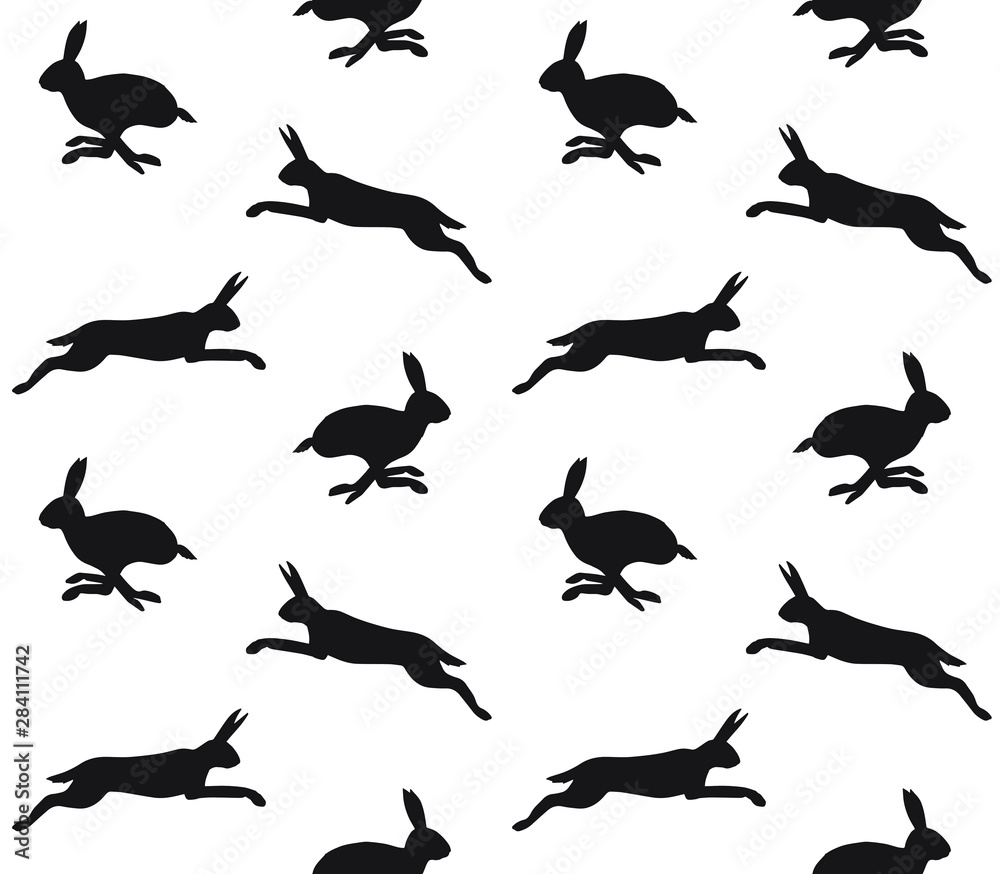Vector seamless pattern of black hare silhouette isolated on white background Vector seamless pattern of black hare silhouette isolated on white background