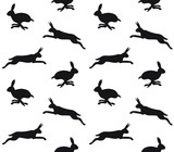Vector seamless pattern of black hare silhouette isolated on white background