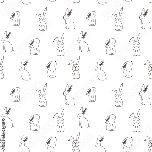 Cute bunny seamless pattern background. Vector illustration for fabric and gift wrap design. © OneyWhyStudio