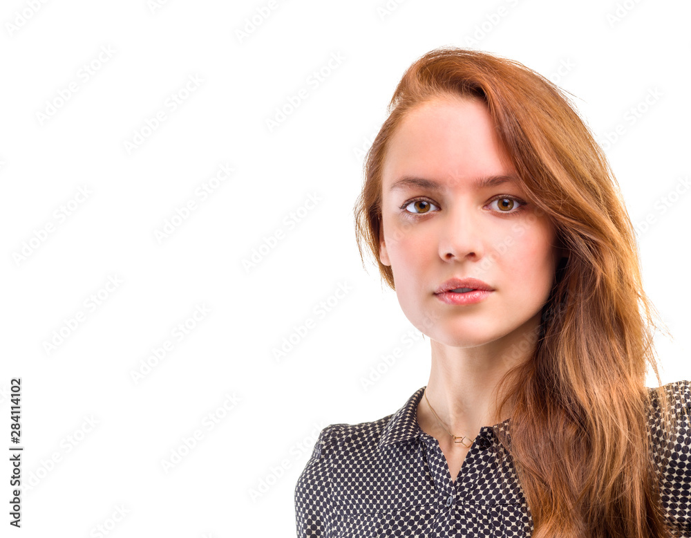 Portrait of a confident young female isolated white background Portrait of a confident young female isolated white background