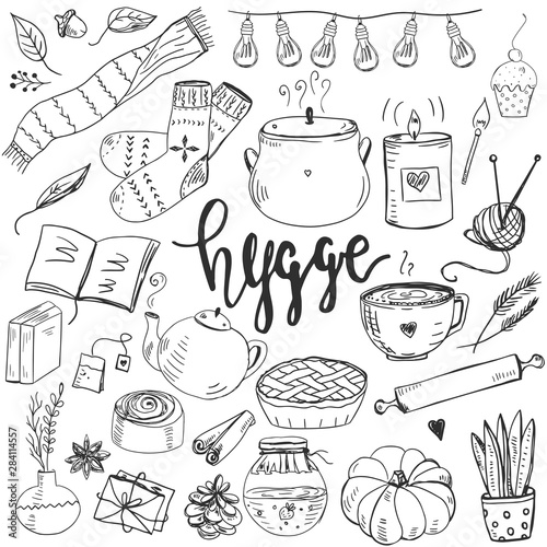 Set of hand drawn cute elemtns for making cosy mood.
