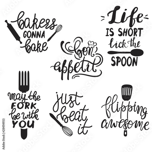 Set of hand drawn funny sayings for kitchen or restaurant poster