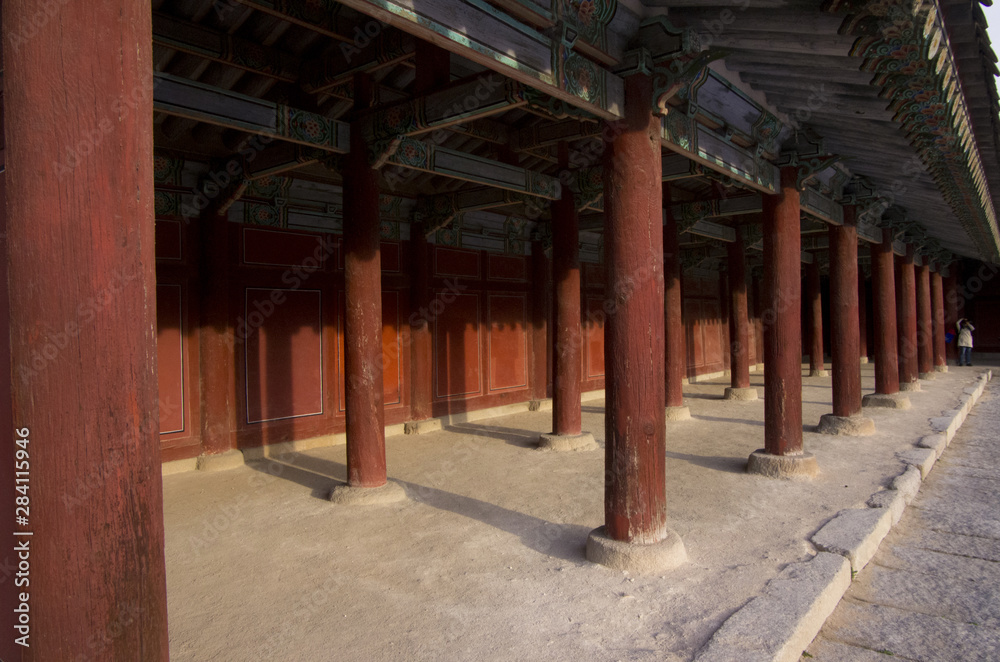 row of pillars in korean old palace row of pillars in korean old palace