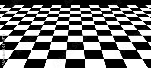 Optical illusion. Abstract 3d black and white background. Chess board.
