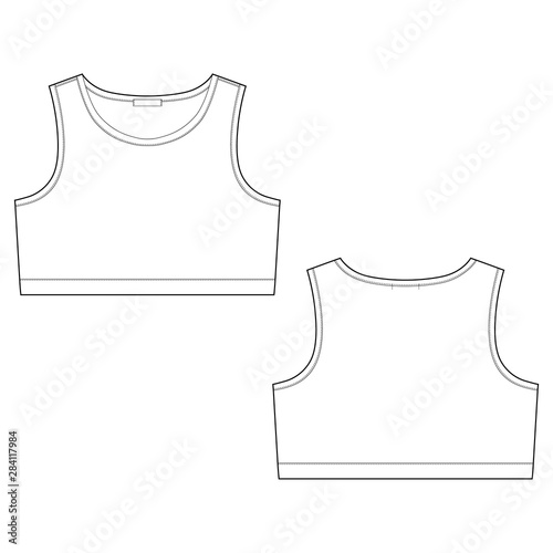 Technical sketch girl sports bra isolated on white background.