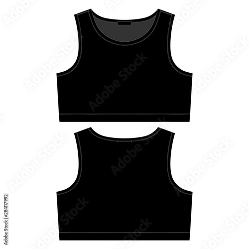 Technical sketch black sports bra isolated on white background.