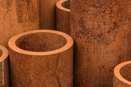 Top view of a collection of rusty pipes photo