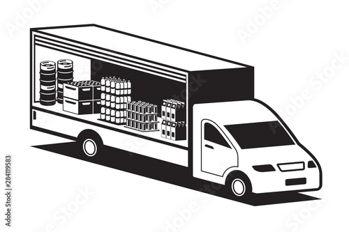 Cargo van carrying carbonated and alcoholic drinks - vector illustration