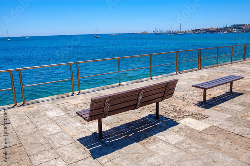 bench on the shore near Atlantic Ocean 