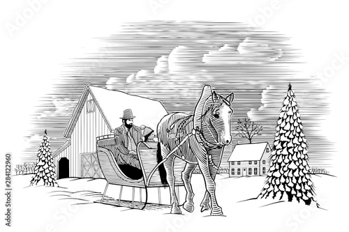 Winter Horse Sleigh Scene