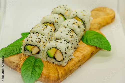 Home made fresh sushi on a plate