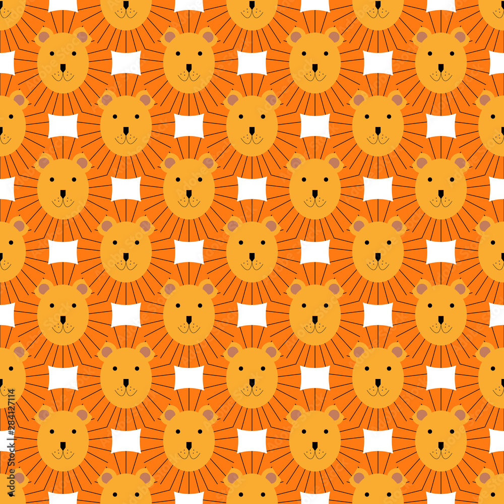 Vector cute repeatable adorable lion pattern on white background