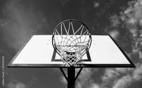 Basketball board seen from below