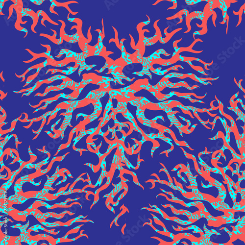 Bright colored seamless pattern with abstract textured sea corals tropical forms.
