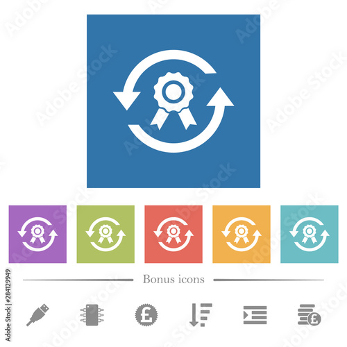 Renew certificate flat white icons in square backgrounds